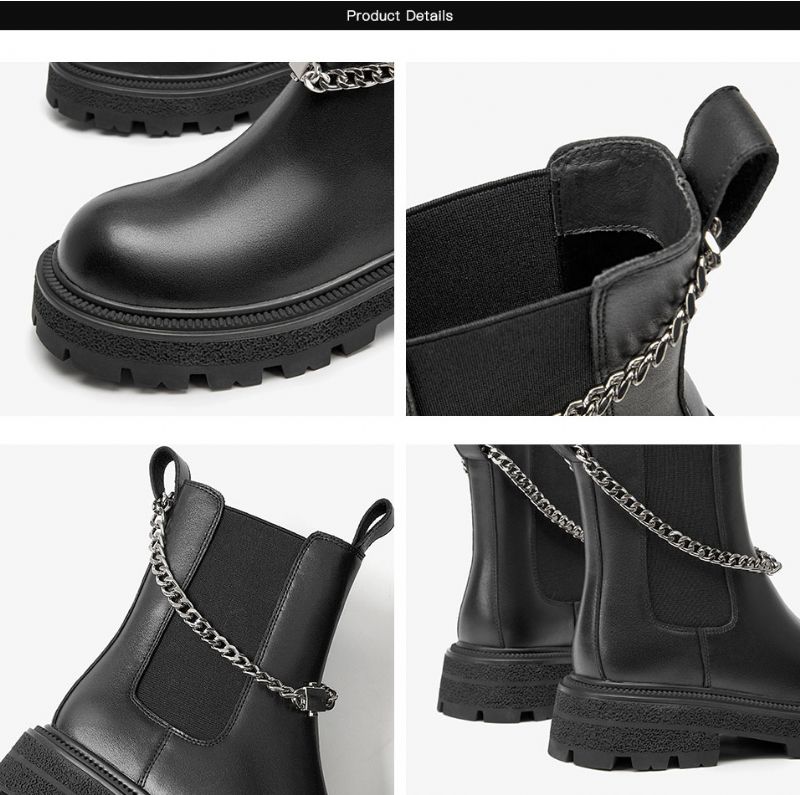 Zaga Dames Leren Platform Enkel Laarzen - Zwart