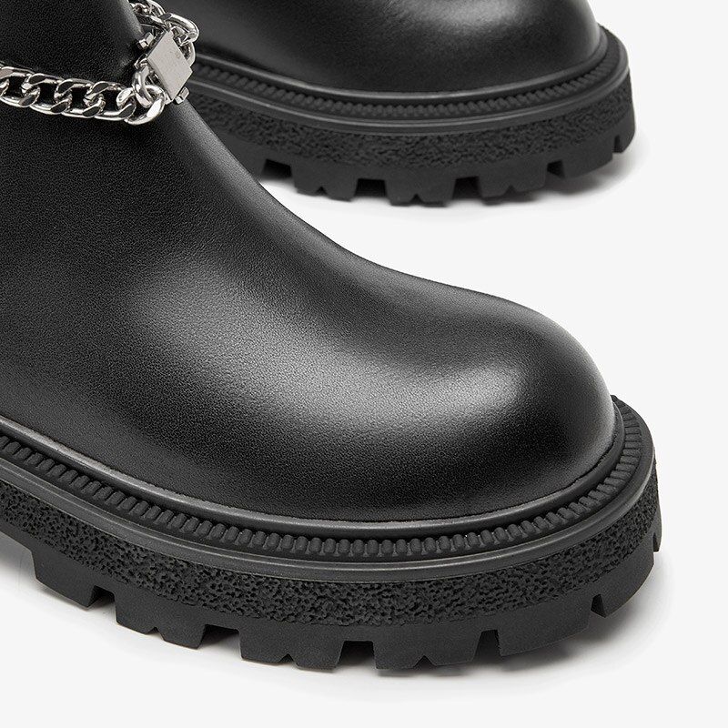 Zaga Dames Leren Platform Enkel Laarzen - Zwart