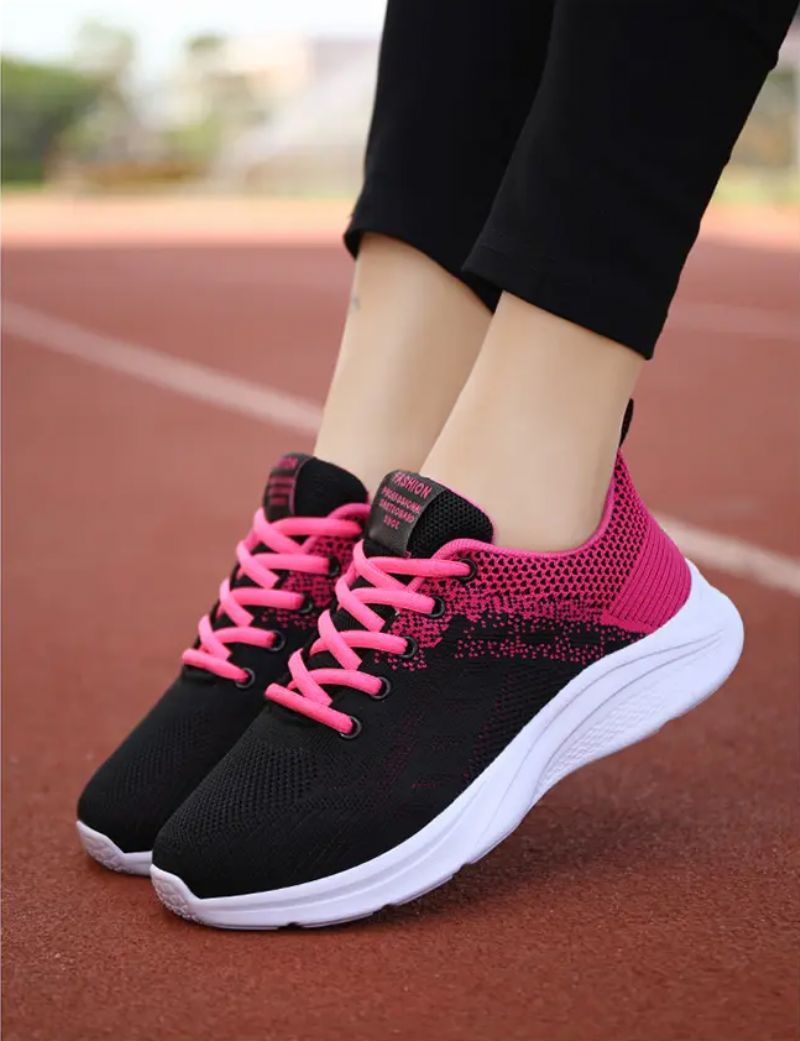 Zazu Dames Ademende Mesh Hardloopschoenen - Zwart Roze