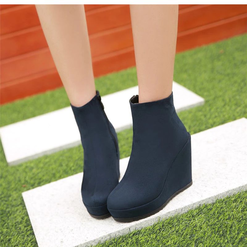 Zoe Dames Winter Herfst Wedge Enkellaarsjes - Zwart