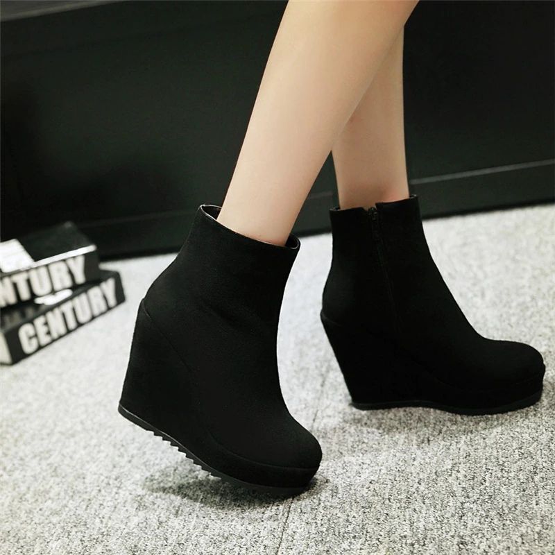Zoe Dames Winter Herfst Wedge Enkellaarsjes - Zwart