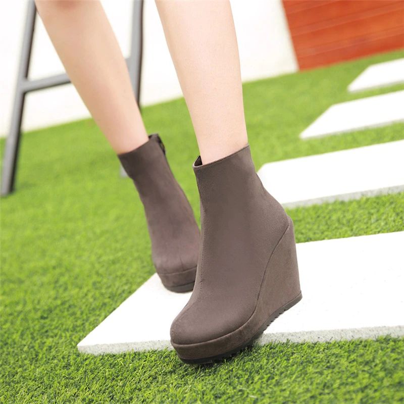 Zoe Dames Winter Herfst Wedge Enkellaarsjes - Zwart