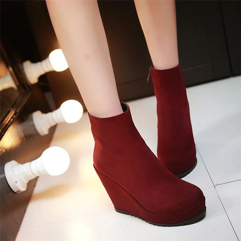 Zoe Dames Winter Herfst Wedge Enkellaarsjes - Zwart