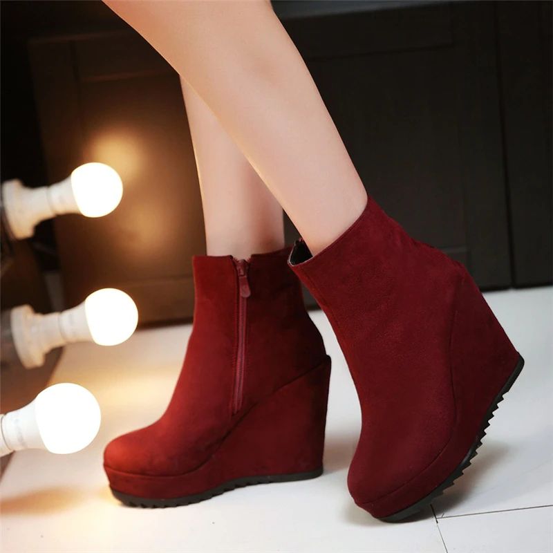 Zoe Dames Winter Herfst Wedge Enkellaarsjes - Zwart