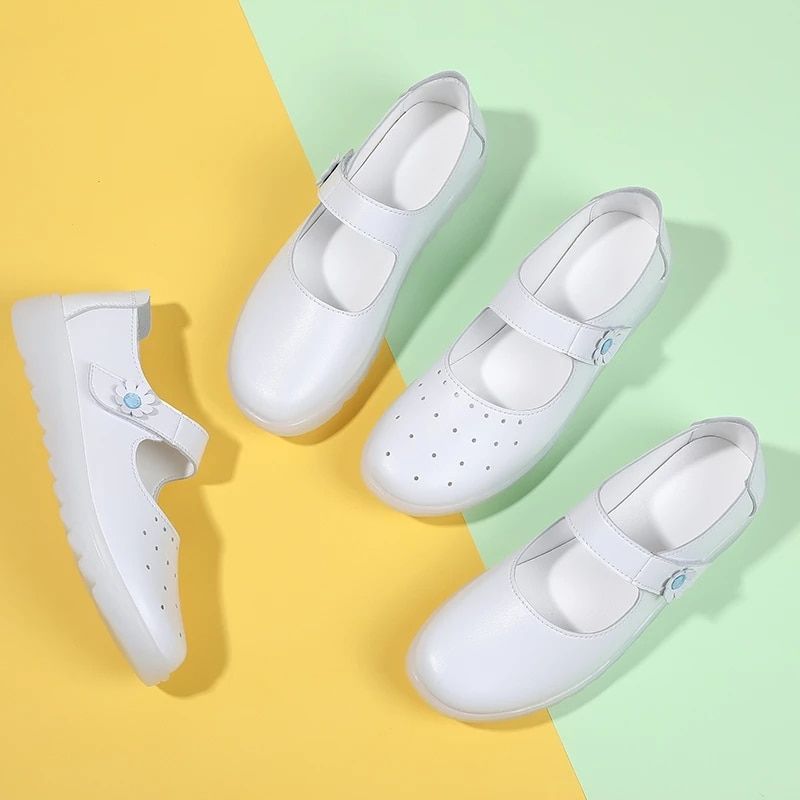 Zoe Dames Witte Platte Schoenen Voor Verpleegster - Wit