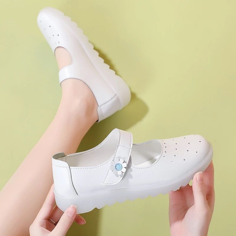 Zoe Dames Witte Platte Schoenen Voor Verpleegster - Wit