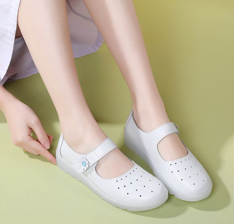 Zoe Dames Witte Platte Schoenen Voor Verpleegster - Wit