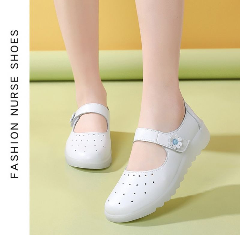 Zoe Dames Witte Platte Schoenen Voor Verpleegster - Wit